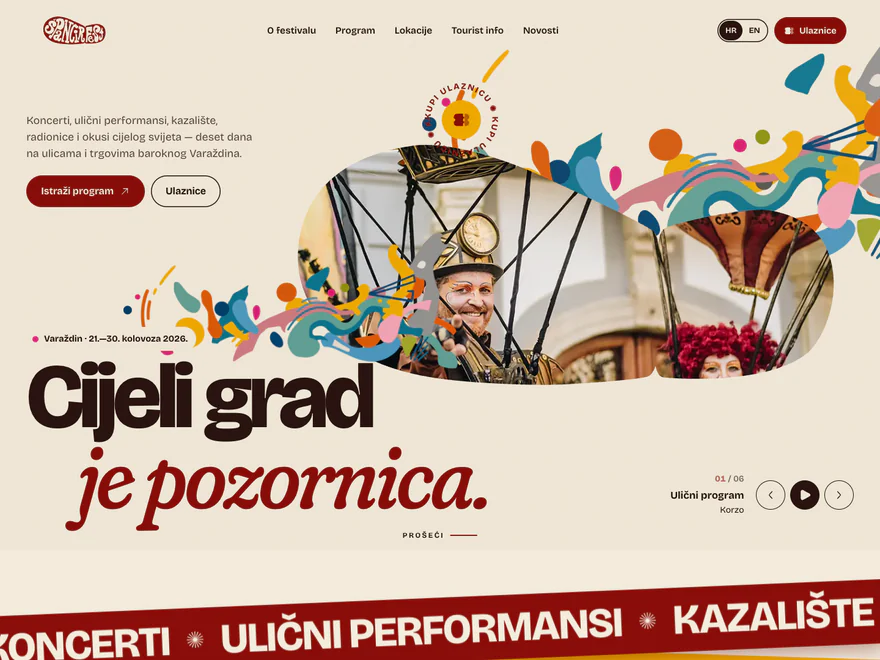 Full home page of the Špancirfest festival website